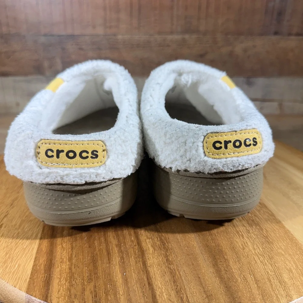 Crocs Clogs Men 10 Womens 12 Tan Shorty Clog Lined Faux Fur Sherpa Slip On Mules